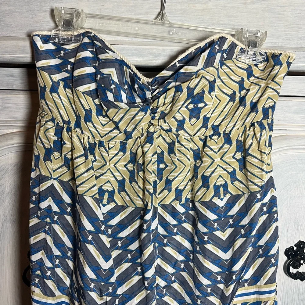 Corey Lynn‎ Calter Y2K Geometric Printed Strapless Silk Babydoll Mini Dress
